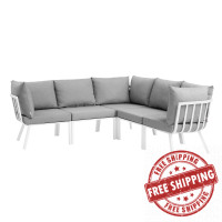 Modway EEI-3789-WHI-GRY White Gray Riverside 5 Piece Outdoor Patio Aluminum Sectional