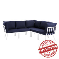 Modway EEI-3789-WHI-NAV White Navy Riverside 5 Piece Outdoor Patio Aluminum Sectional