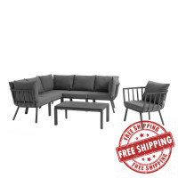 Modway EEI-3790-SLA-CHA Gray Charcoal Riverside 7 Piece Outdoor Patio Aluminum Set