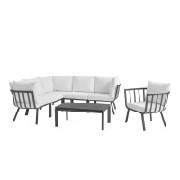Modway EEI-3790-SLA-WHI Gray White Riverside 7 Piece Outdoor Patio Aluminum Set