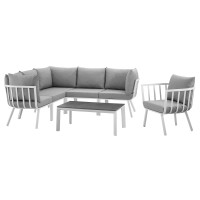 Modway EEI-3790-WHI-GRY White Gray Riverside 7 Piece Outdoor Patio Aluminum Set