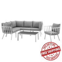 Modway EEI-3790-WHI-GRY White Gray Riverside 7 Piece Outdoor Patio Aluminum Set