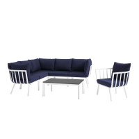 Modway EEI-3790-WHI-NAV White Navy Riverside 7 Piece Outdoor Patio Aluminum Set