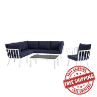 Modway EEI-3790-WHI-NAV White Navy Riverside 7 Piece Outdoor Patio Aluminum Set