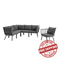 Modway EEI-3791-SLA-CHA Gray Charcoal Riverside 6 Piece Outdoor Patio Aluminum Set