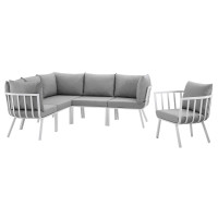 Modway EEI-3791-WHI-GRY White Gray Riverside 6 Piece Outdoor Patio Aluminum Set