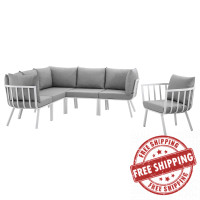 Modway EEI-3791-WHI-GRY White Gray Riverside 6 Piece Outdoor Patio Aluminum Set