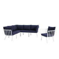 Modway EEI-3791-WHI-NAV White Navy Riverside 6 Piece Outdoor Patio Aluminum Set