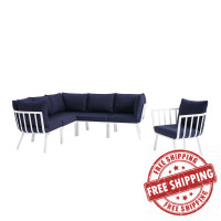 Modway EEI-3791-WHI-NAV White Navy Riverside 6 Piece Outdoor Patio Aluminum Set