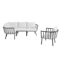 Modway EEI-3792-SLA-WHI Gray White Riverside 5 Piece Outdoor Patio Aluminum Set