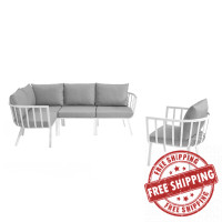 Modway EEI-3792-WHI-GRY White Gray Riverside 5 Piece Outdoor Patio Aluminum Set