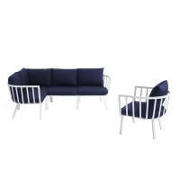 Modway EEI-3792-WHI-NAV White Navy Riverside 5 Piece Outdoor Patio Aluminum Set