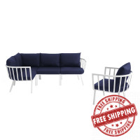 Modway EEI-3792-WHI-NAV White Navy Riverside 5 Piece Outdoor Patio Aluminum Set