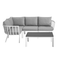 Modway EEI-3793-WHI-GRY White Gray Riverside 5 Piece Outdoor Patio Aluminum Set