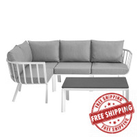 Modway EEI-3793-WHI-GRY White Gray Riverside 5 Piece Outdoor Patio Aluminum Set