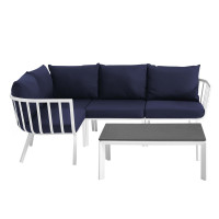Modway EEI-3793-WHI-NAV White Navy Riverside 5 Piece Outdoor Patio Aluminum Set