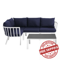 Modway EEI-3793-WHI-NAV White Navy Riverside 5 Piece Outdoor Patio Aluminum Set