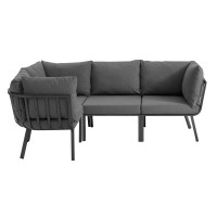 Modway EEI-3794-SLA-CHA Gray Charcoal Riverside 4 Piece Outdoor Patio Aluminum Sectional