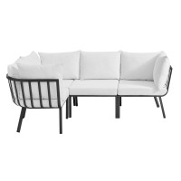 Modway EEI-3794-SLA-WHI Gray White Riverside 4 Piece Outdoor Patio Aluminum Sectional