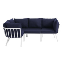 Modway EEI-3794-WHI-NAV White Navy Riverside 4 Piece Outdoor Patio Aluminum Sectional