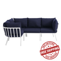 Modway EEI-3794-WHI-NAV White Navy Riverside 4 Piece Outdoor Patio Aluminum Sectional