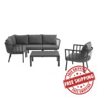 Modway EEI-3795-SLA-CHA Riverside 4 Piece Outdoor Patio Aluminum Sectional Set with Armchair and Table