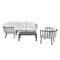 Modway EEI-3795-SLA-WHI Riverside 4 Piece Outdoor Patio Aluminum Sectional Set with Armchair and Table