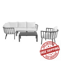 Modway EEI-3795-SLA-WHI Riverside 4 Piece Outdoor Patio Aluminum Sectional Set with Armchair and Table