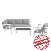 Modway EEI-3795-WHI-GRY Riverside 4 Piece Outdoor Patio Aluminum Sectional Set with Armchair and Table