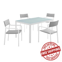 Modway EEI-3796-WHI-GRY Raleigh Outdoor Patio Aluminum Dining Set with 4 Stackable Chairs