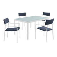 Modway EEI-3796-WHI-NAV Raleigh Outdoor Patio Aluminum Dining Set with 4 Stackable Chairs