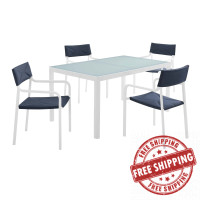 Modway EEI-3796-WHI-NAV Raleigh Outdoor Patio Aluminum Dining Set with 4 Stackable Chairs