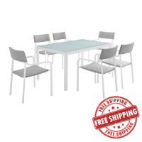 Modway EEI-3797-WHI-GRY Raleigh Outdoor Patio Aluminum Dining Set with 6 Stackable Chairs