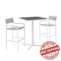 Modway EEI-3798-WHI-GRY White Gray Raleigh 3 Piece Outdoor Patio Aluminum Bar Set