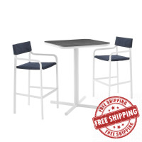 Modway EEI-3798-WHI-NAV White Navy Raleigh 3 Piece Outdoor Patio Aluminum Bar Set