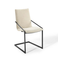 Modway EEI-3800-BLK-BEI Black Beige Pitch Upholstered Fabric Dining Armchair