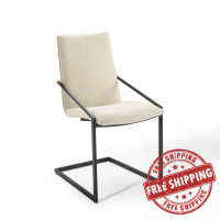 Modway EEI-3800-BLK-BEI Black Beige Pitch Upholstered Fabric Dining Armchair