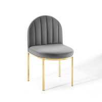 Modway EEI-3802-GLD-GRY Gold Gray Isla Channel Tufted Performance Velvet Dining Side Chair
