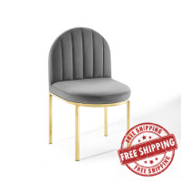 Modway EEI-3802-GLD-GRY Gold Gray Isla Channel Tufted Performance Velvet Dining Side Chair