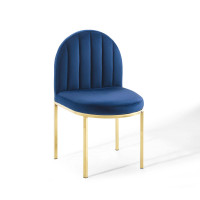 Modway EEI-3802-GLD-NAV Gold Navy Isla Channel Tufted Performance Velvet Dining Side Chair