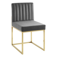 Modway EEI-3806-GLD-CHA Gold Charcoal Carriage Channel Tufted Sled Base Performance Velvet Dining Chair
