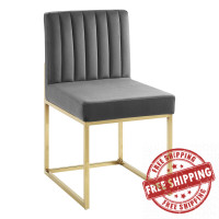 Modway EEI-3806-GLD-CHA Gold Charcoal Carriage Channel Tufted Sled Base Performance Velvet Dining Chair