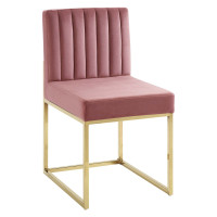 Modway EEI-3806-GLD-DUS Gold Dusty Rose Carriage Channel Tufted Sled Base Performance Velvet Dining Chair