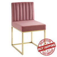 Modway EEI-3806-GLD-DUS Gold Dusty Rose Carriage Channel Tufted Sled Base Performance Velvet Dining Chair