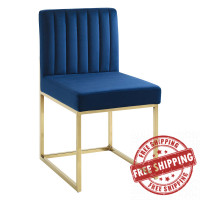 Modway EEI-3806-GLD-NAV Gold Navy Carriage Channel Tufted Sled Base Performance Velvet Dining Chair