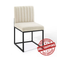 Modway EEI-3807-BLK-BEI Black Beige Carriage Channel Tufted Sled Base Upholstered Fabric Dining Chair