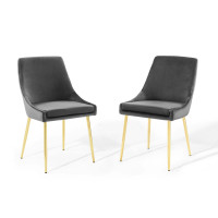 Modway EEI-3808-GLD-CHA Gold Charcoal Viscount Performance Velvet Dining Chairs - Set of 2