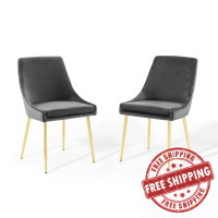 Modway EEI-3808-GLD-CHA Gold Charcoal Viscount Performance Velvet Dining Chairs - Set of 2