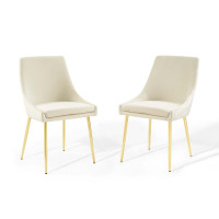 Modway EEI-3808-GLD-IVO Gold Ivory Viscount Performance Velvet Dining Chairs - Set of 2
