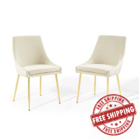 Modway EEI-3808-GLD-IVO Gold Ivory Viscount Performance Velvet Dining Chairs - Set of 2